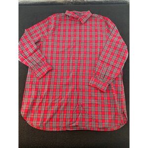 Lands' End Red Plaid 3/4 Button Down Shirt
